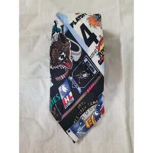 Vintage 90s Nicole Miller Silk Tie 53" x 3" Ice Hockey All-Star Game Novelty